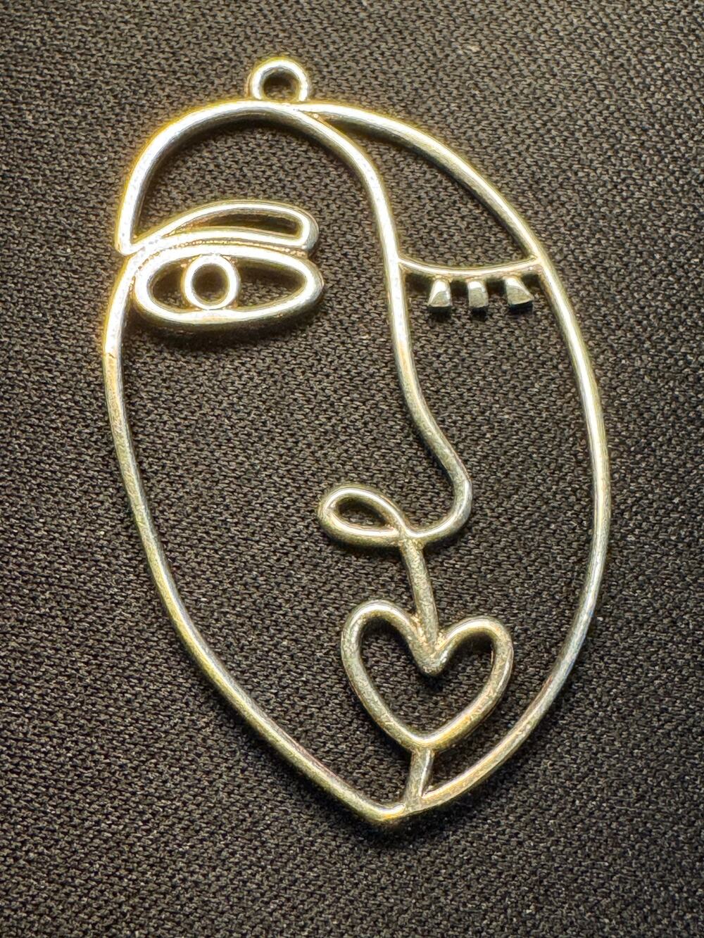 Vintage Artizan Made Abstract Face Pendant Test 925 Vermeil
